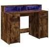 vidaXL Desk with LED Lights Smoked Oak 120x55x91 cm Engineered Wood