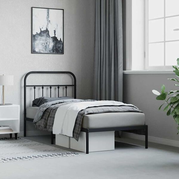 vidaXL Metal Bed Frame without Mattress with Headboard Black 90x200cm