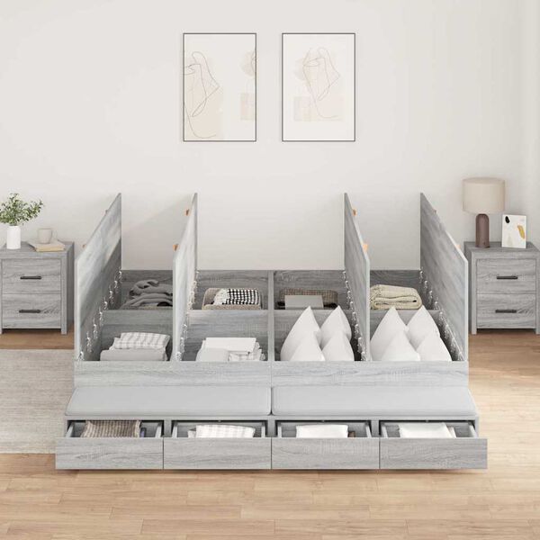 vidaXL Storage Bed Frame Grey Sonoma 200 cm Engineered Wood