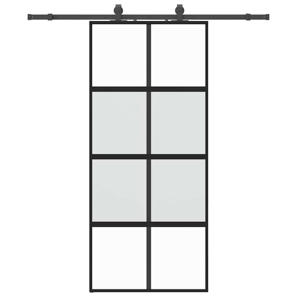 vidaXL Sliding Door with Hardware Set Black 90x205 cm Tempered Glass