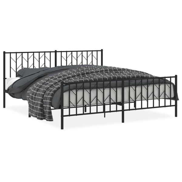 vidaXL Metal Bed Frame without Mattress with Footboard Black 180x200cm