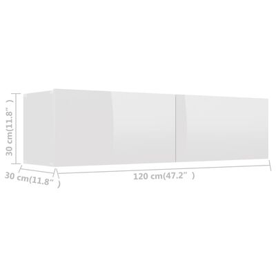 vidaXL TV Cabinet High Gloss White 120x30x30 cm Engineered Wood