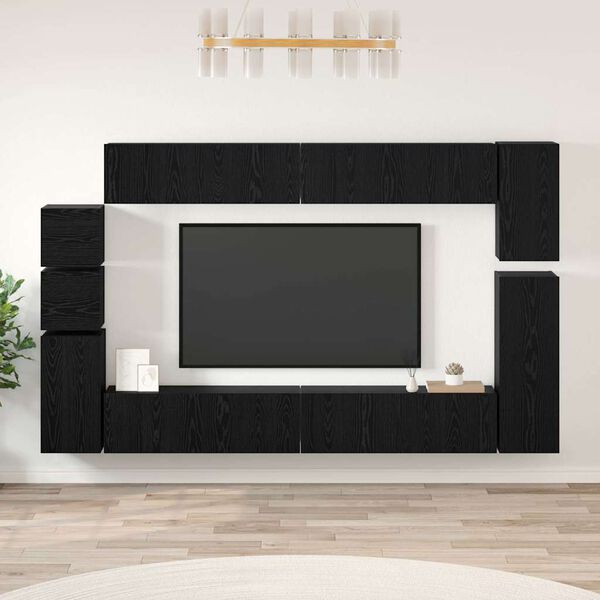 vidaXL TV Cabinet Set Wall-mounted 9 pcs Black Oak Engineered Wood