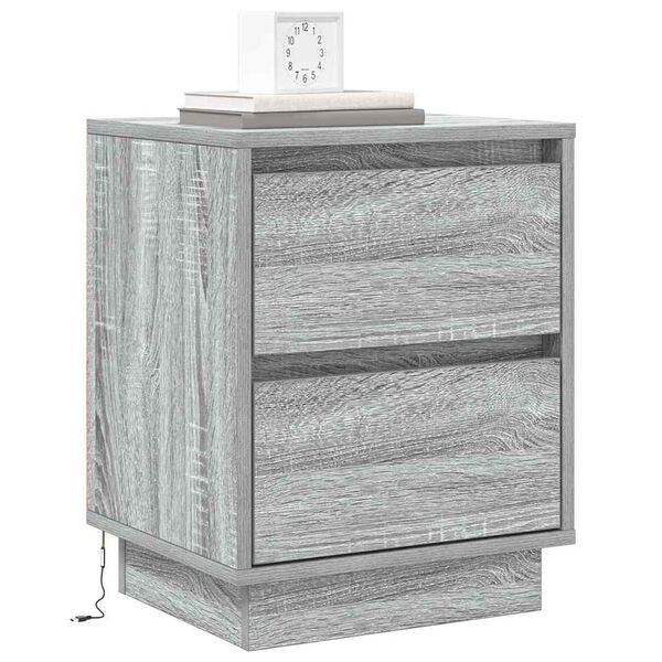 vidaXL Bedside Cabinet 2 pcs Grey 39 x 34.5 x 50 cm Engineered wood