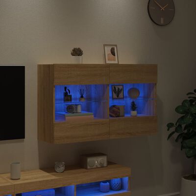 vidaXL TV Wall Cabinet with LED Lights Sonoma Oak 98.5x30x60.5 cm