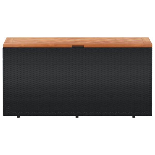 vidaXL Garden Storage Box Black 110x50x54 cm Poly Rattan Acacia Wood