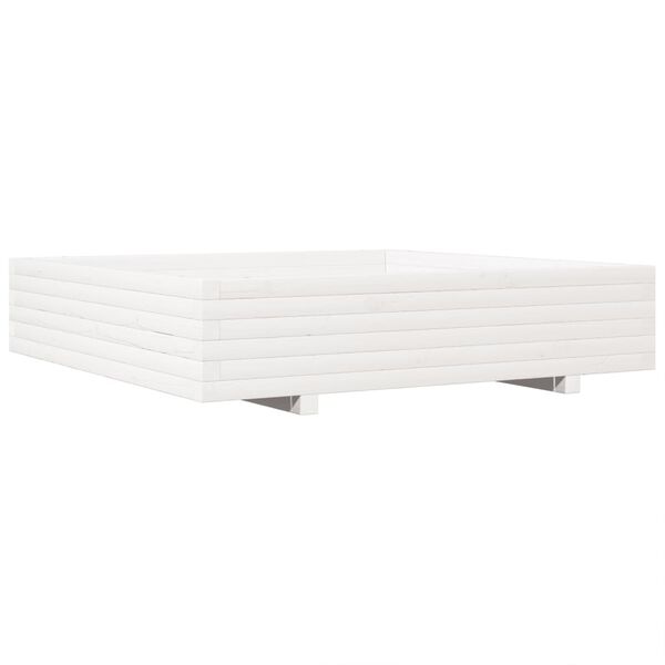 vidaXL Garden Planter White 110x110x26.5 cm Solid Wood Pine