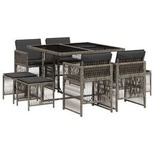 vidaXL 9 Piece Garden Dining Set with Cushions Grey Poly Rattan
