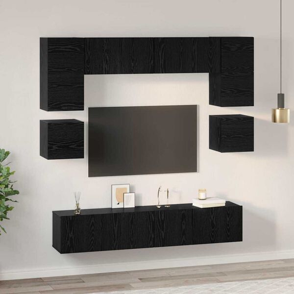 vidaXL TV Cabinet Set Wall-mounted 8 pcs Black Oak Engineered Wood