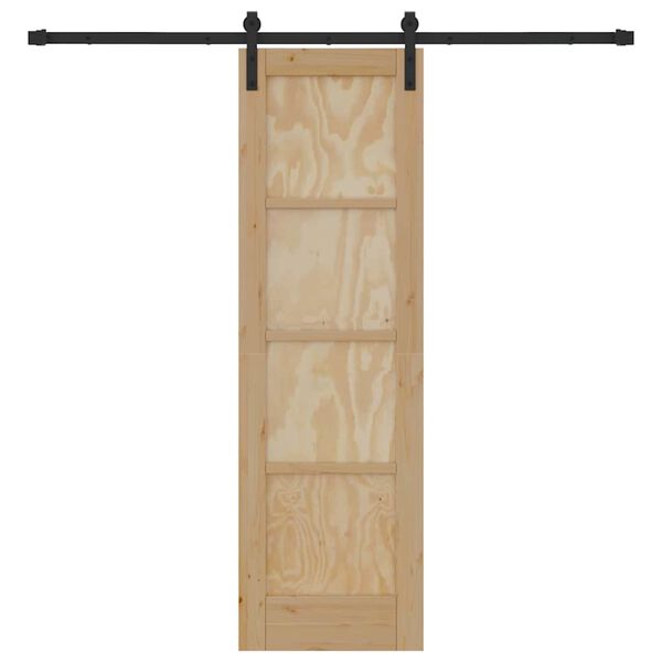 vidaXL Sliding Door Natural and Black 61 x 198.5 cm Solid Pine Wood