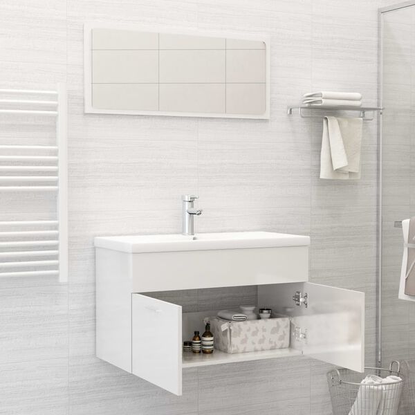 vidaXL Bathroom Furniture Set High Gloss White Engineered Wood