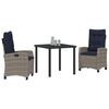 vidaXL Garden Dining Set with Cushion 3 pcs Grey Poly Rattan