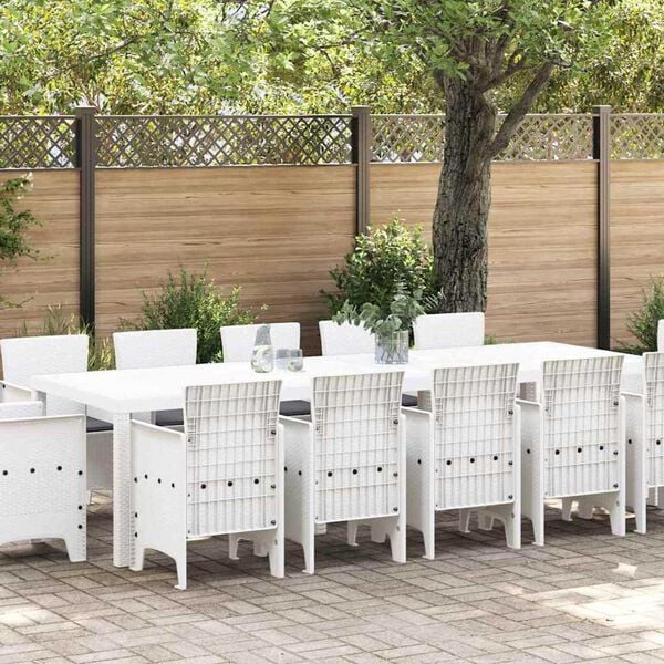 vidaXL Garden Dining Set 13 pcs White Synthetic rattan and Metal