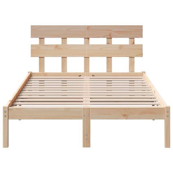 vidaXL Bed Frame with Headboard Brown 120 x 190 cm Solid Pine wood
