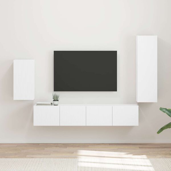 vidaXL TV Cabinet Set Wall-mounted 3 pcs White Engineered Wood
