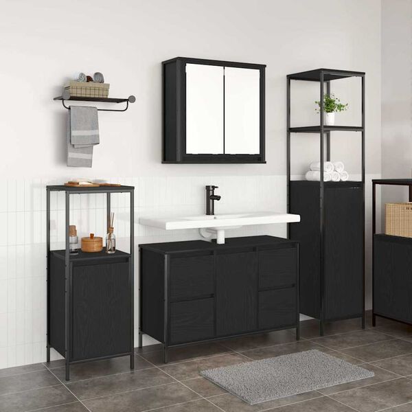 vidaXL Bathroom Furniture Set 3 pcs Black Oak Engineered Wood