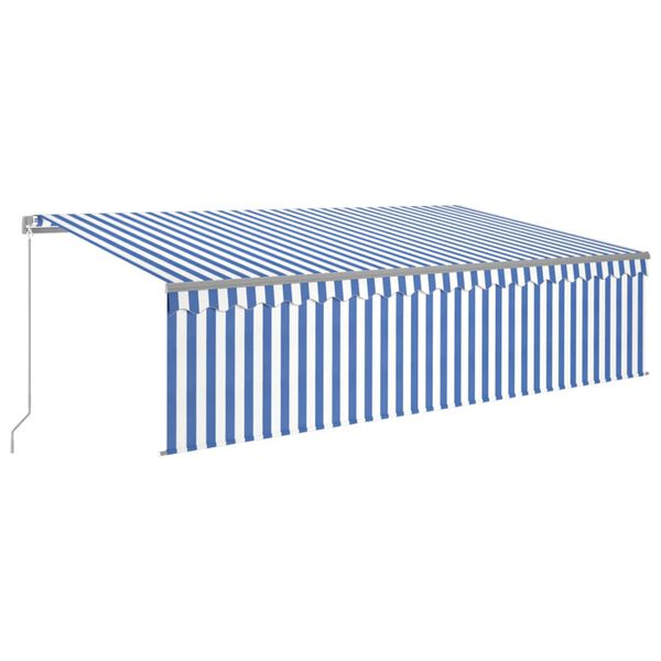 vidaXL Manual Retractable Awning with Blind&LED 5x3m Blue&White