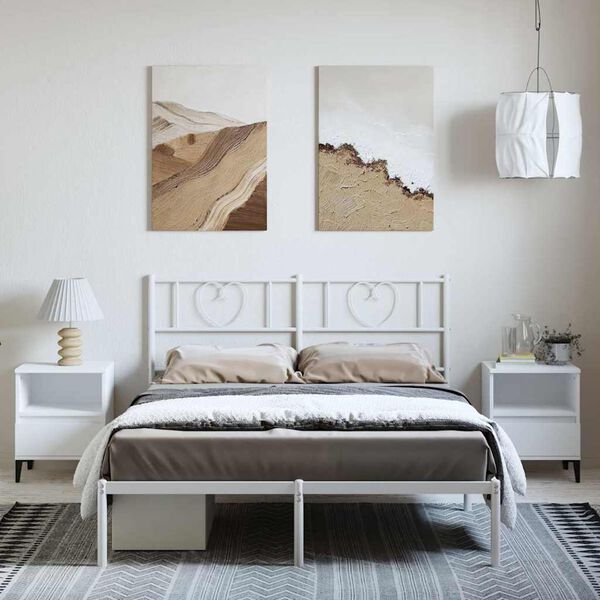 vidaXL Metal Bed Frame without Mattress with Headboard White 135x190cm