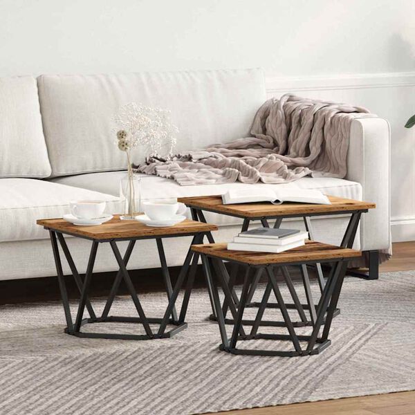 vidaXL Coffee Table 3 pcs Old Wood Engineered Wood and Steel