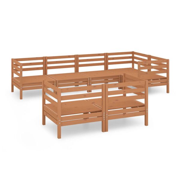 vidaXL 7 Piece Garden Lounge Set Solid Wood Pine Honey Brown