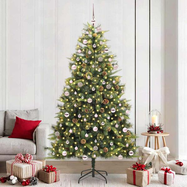 vidaXL Artificial Hinged Christmas Tree with Cones Green 240 cm