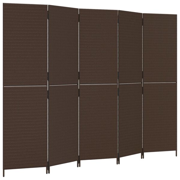 vidaXL Room Divider 5 Panels Brown Poly Rattan