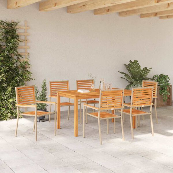 vidaXL Garden Dining Set 7 pcs Beige Solid Acacia Wood