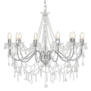 vidaXL Chandelier with Beads Silver 12 x E14 Bulbs