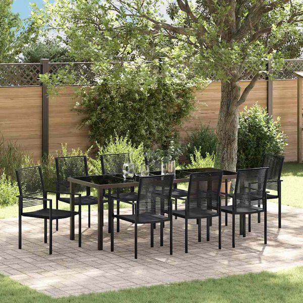 vidaXL Garden Dining Set 9 pcs Black Powder-Coated Steel