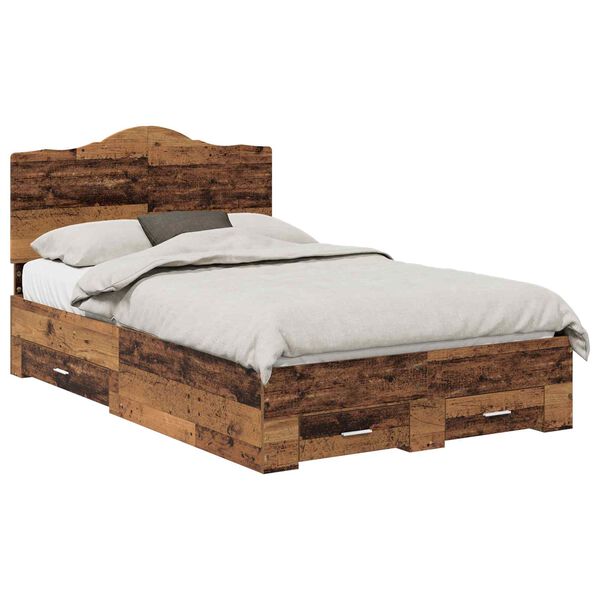 vidaXL Bed Frame with Headboard Old Wood 120 x 190 cm Engineered Wood