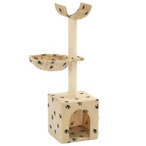 vidaXL Cat Tree | Beige with paw prints | Soft plush, particle board, sisal rope
