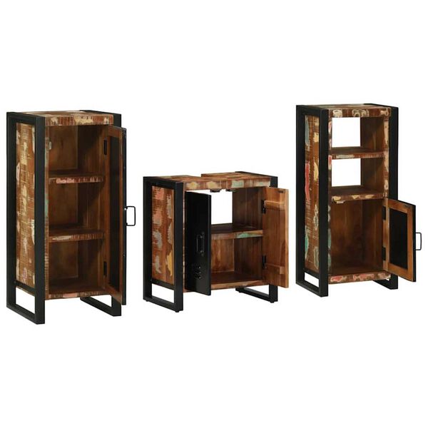 vidaXL Bathroom Furniture Set with Door 3 pcs Brown Solid Reclaim Wood