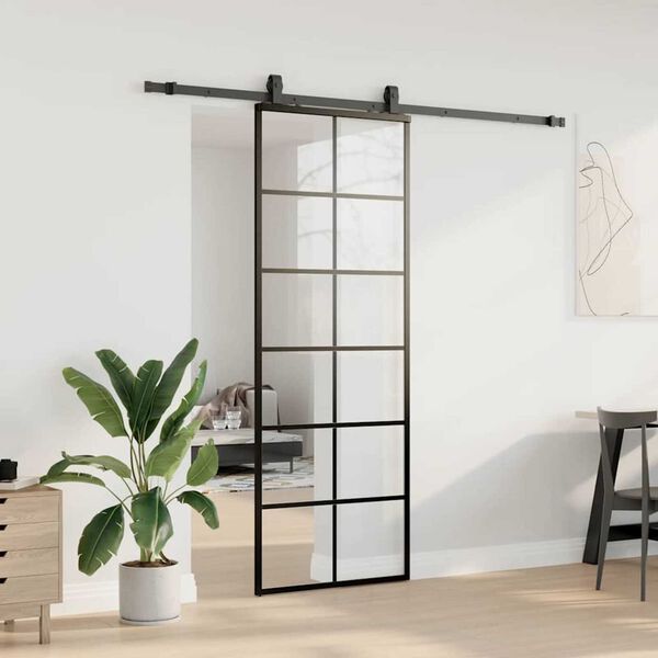 vidaXL Sliding Door with Hardware Set Black 76x205 cm ESG Glass