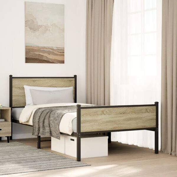 vidaXL Metal Bed Frame without Mattress Sonoma Oak 107x203 cm