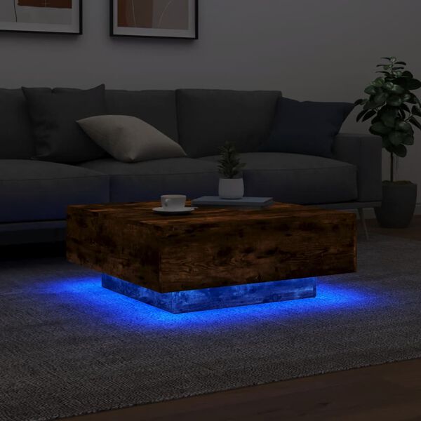 vidaXL Coffee Table with LED Lights Smoked Oak 80x80x31 cm