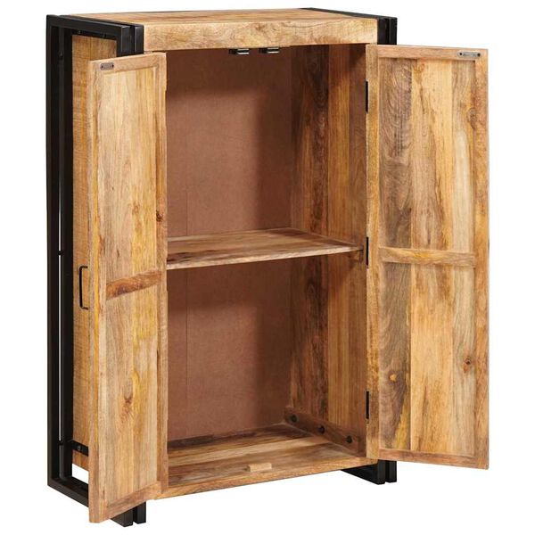vidaXL Highboard with Doors Brown Solid Rough Mango Wood and Metal