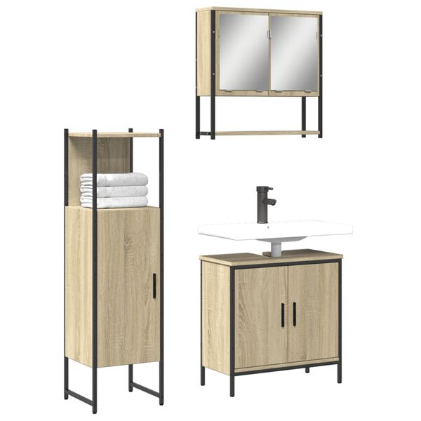 vidaXL 3 Piece Bathroom Furniture Set Sonoma Oak Engineered Wood