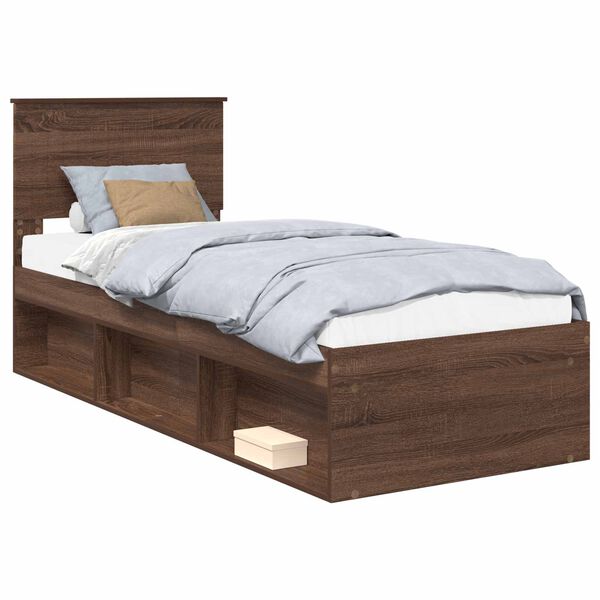 vidaXL Bed Frame with Headboard Brown Oak 75 x 190 cm Solid Pine Wood