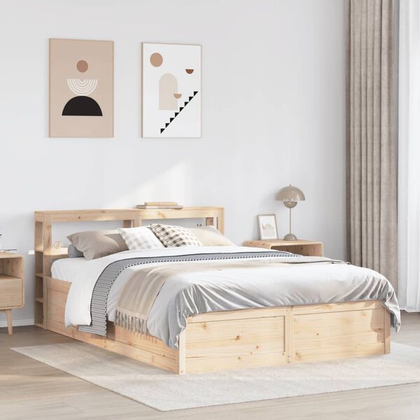 vidaXL Bed Frame with Headboard 140x190 cm Solid Wood Pine