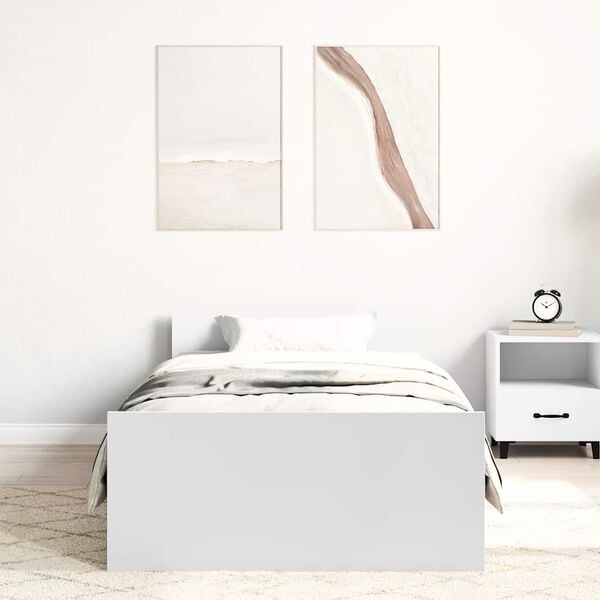 vidaXL Bed Frame without Mattress White 75x190 cm Small Single Engineered Wood