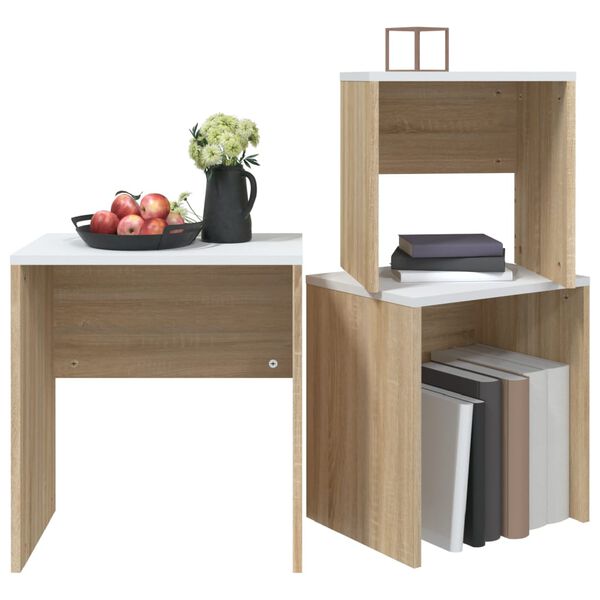 vidaXL Nesting Coffee Tables 3 pcs White and Sonoma Oak Engineered Wood
