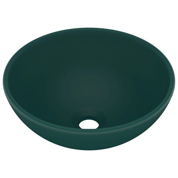 vidaXL Luxury Bathroom Basin Round Matt Dark Green 32.5x14 cm Ceramic