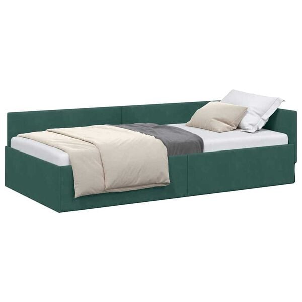 vidaXL Corner Bed Frame Dark Green 90 cm x 190 cm Velvet