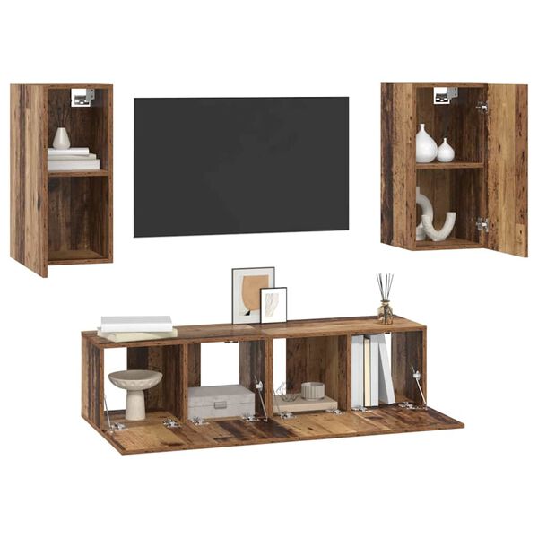 vidaXL TV Cabinet Set Wall-mounted 4 pcs Old Wood Engineered Wood