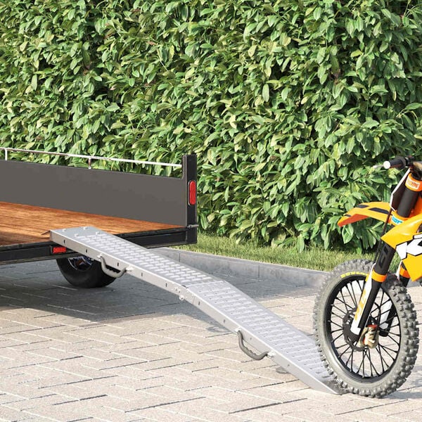 vidaXL Loading Ramp Folding Silver 186 x 23 x 4.5 cm Galvanised Steel