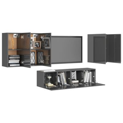 vidaXL 6 Piece TV Cabinet Set High Gloss Grey Engineered Wood