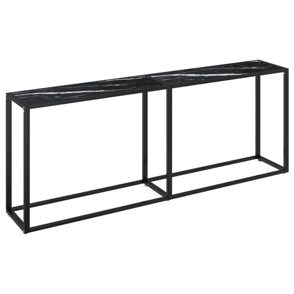 vidaXL Console Table Black Marble 200x35x75.5cm Tempered Glass