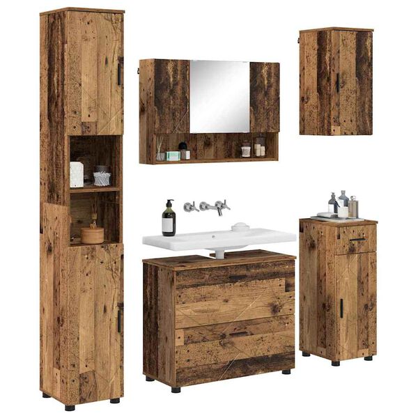 vidaXL Bathroom Furniture Set 5 pcs Old Wood Engineered Wood and Metal