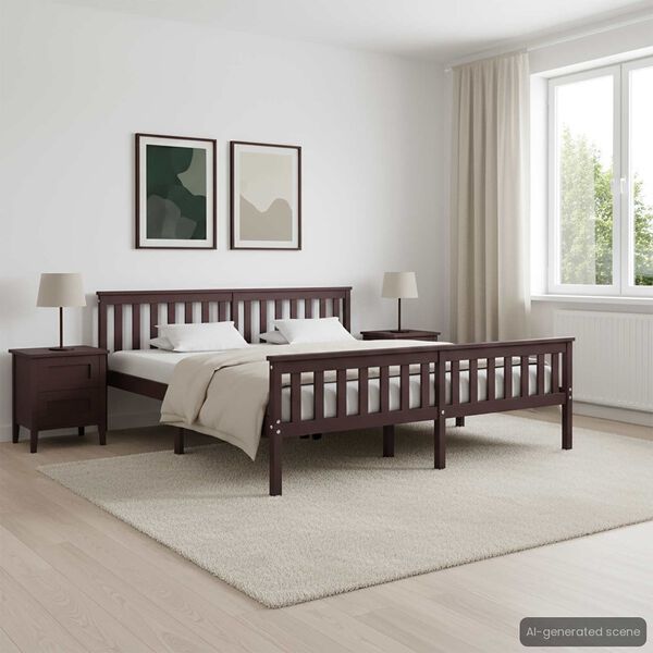 vidaXL Bed Frame without Mattress Dark Brown Solid Pinewood 180x200 cm Super King
