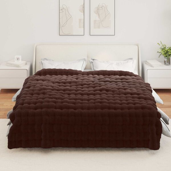 vidaXL Faux Rabbit Fur Blanket Camel 240 x 270 cm Polyester